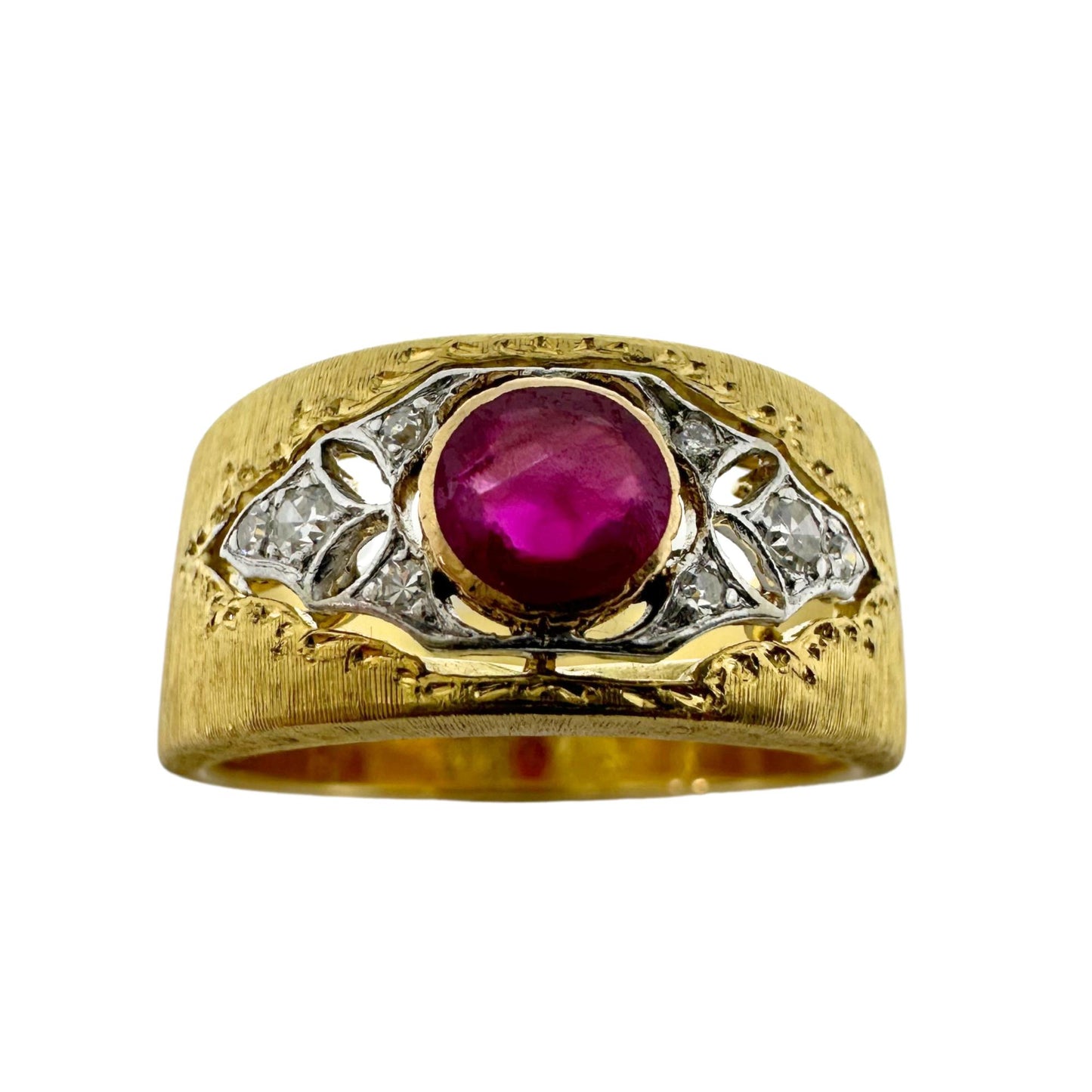 Buccellati Estate 18K Burma No Heat Ruby and Diamond Wide Band Ring with GIA