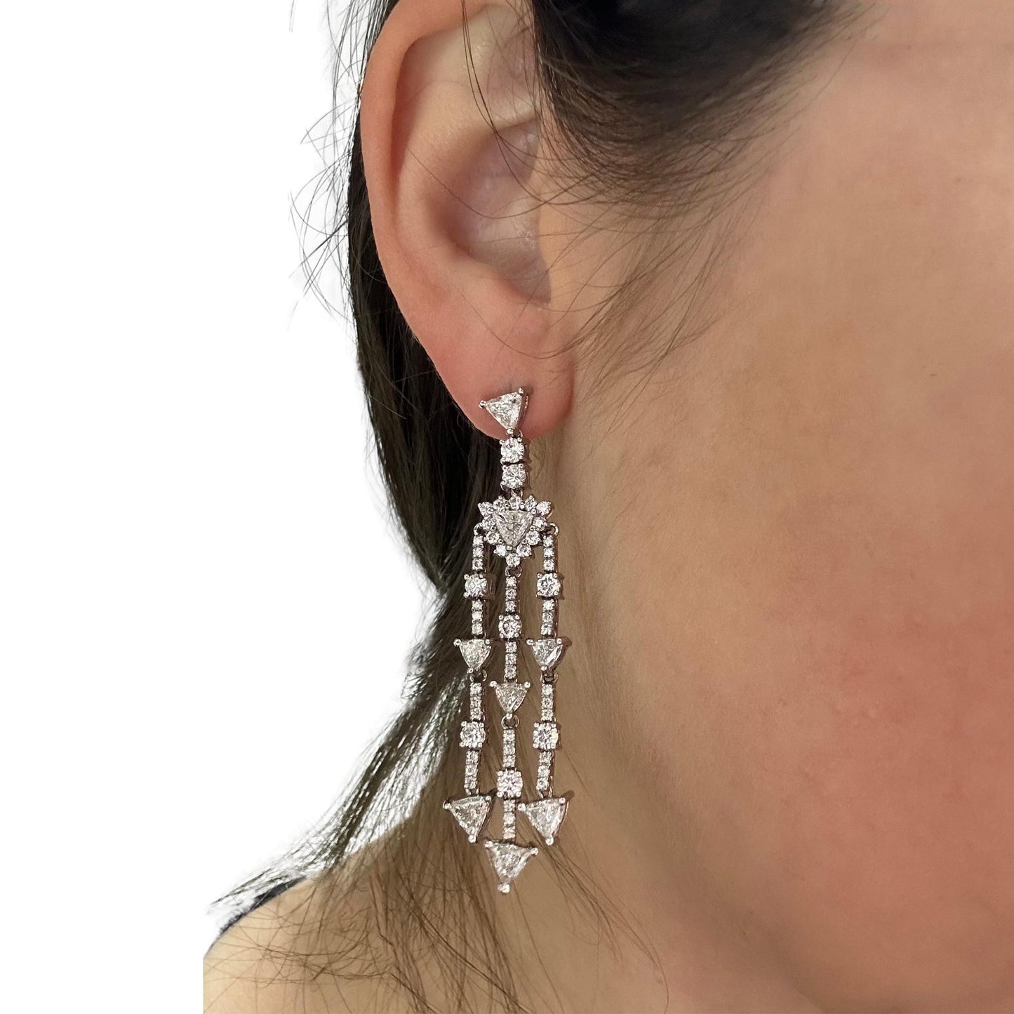 Platinum Trillion Cut Diamond Drop Earrings
