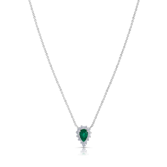 18k Emerald Pear Drop Pendant Necklace