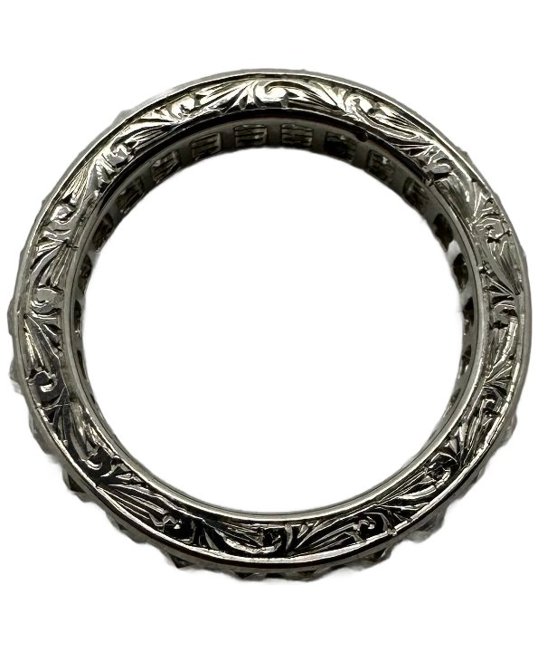 2.50 ct. Hand Engraved Platinum Repurposed French Cut Diamond Ring