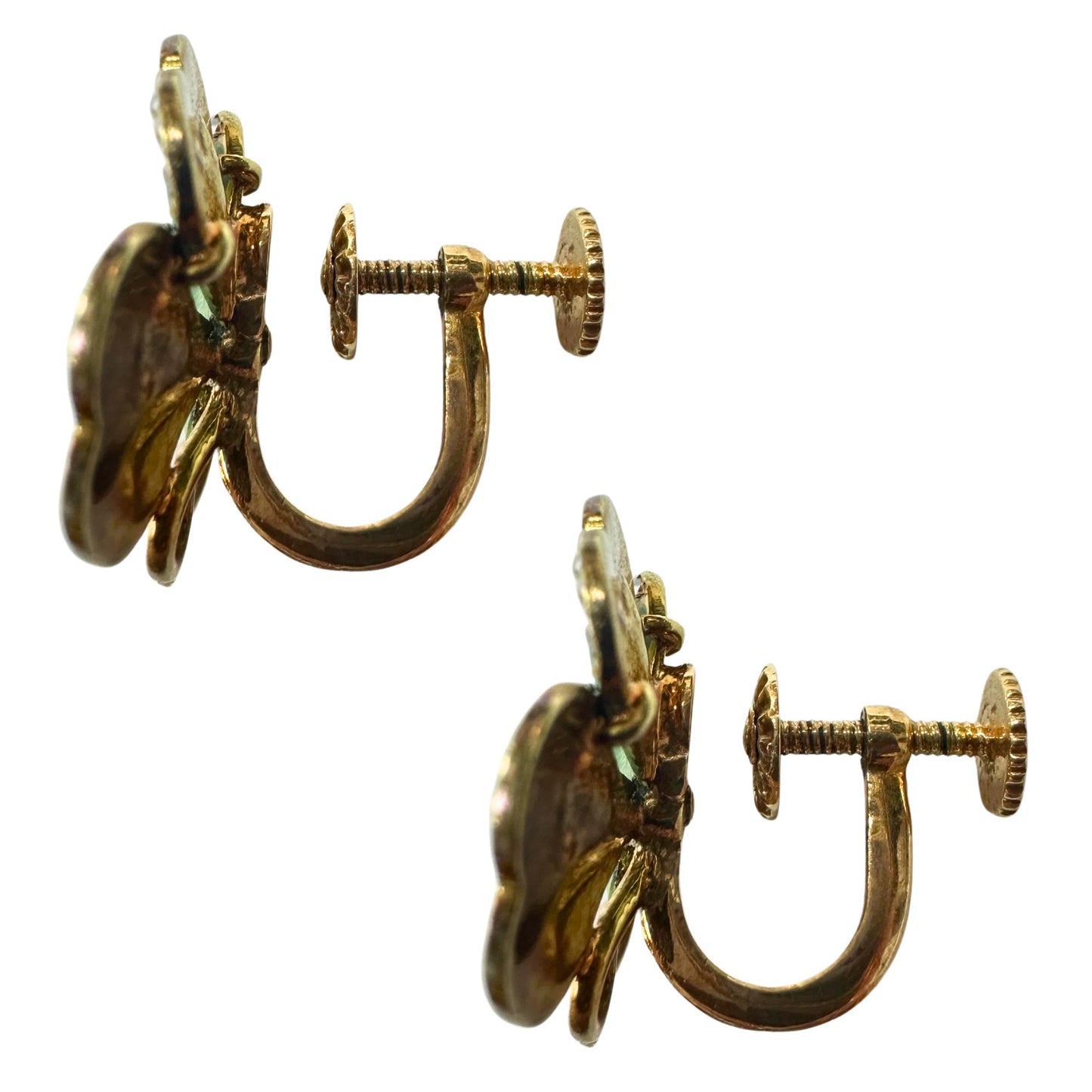 14k Victorian Enamel and Seed Pearl 4 Leaf Clover Ear Clips