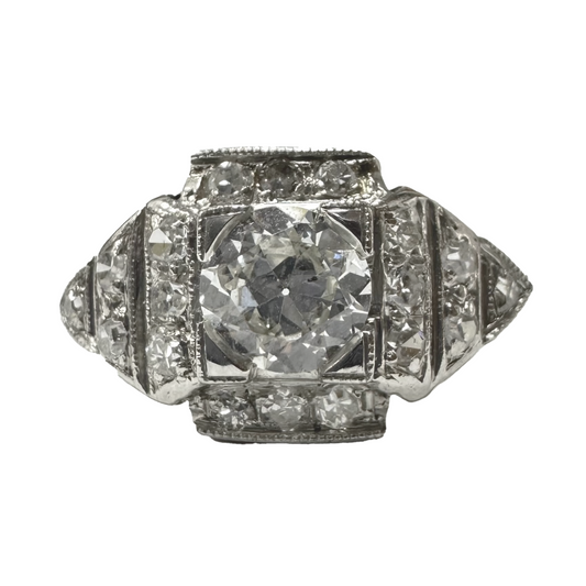 Art Deco Engagement Ring with Transitional Cut Diamond Center