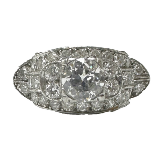 Art Deco Platinum Hand Engraved Diamond Engagement Ring