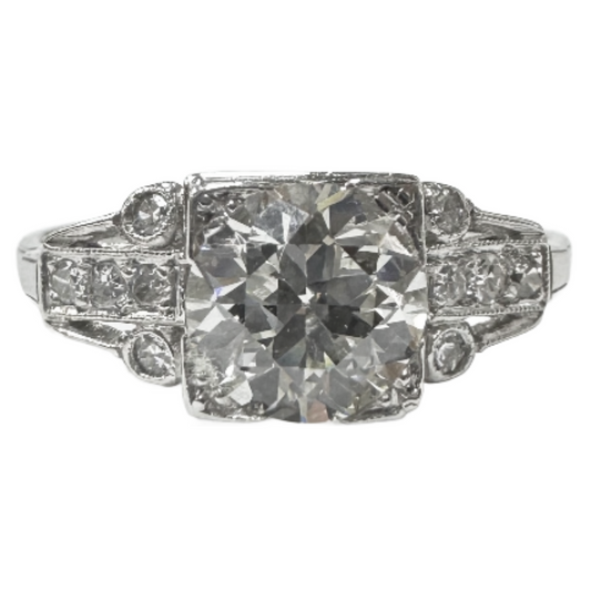 Edwardian Platinum European Cut Diamond Floral Engagement Ring