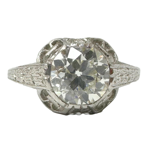 Platinum Edwardian Hand Engraved Diamond Engagement Ring