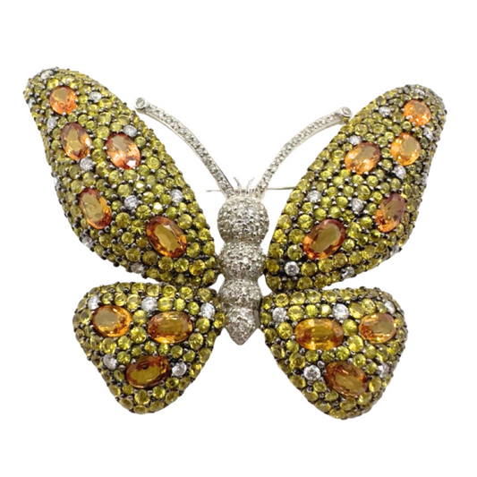 18k Diamond and Yellow Sapphire Butterfly Brooch