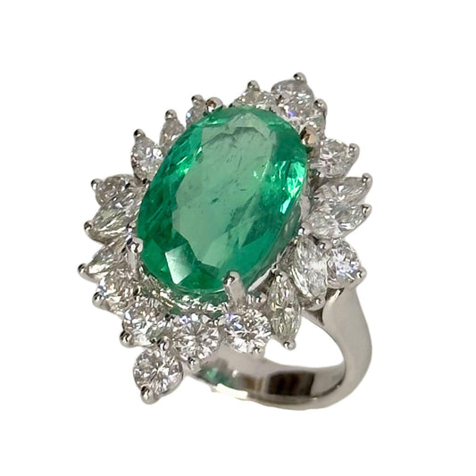 GIA Certified 18k Diamond and Emerald Ring