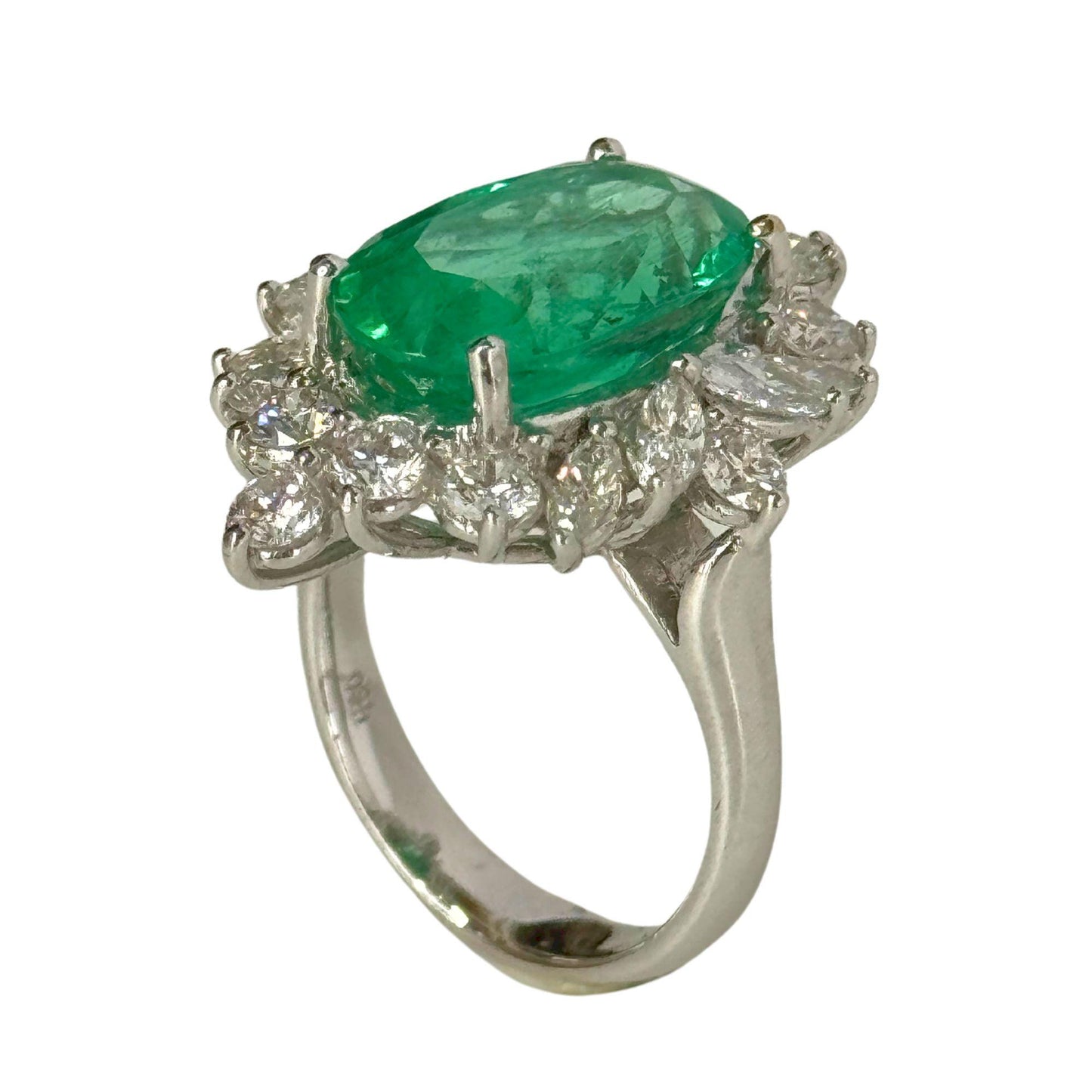 GIA Certified 18k Diamond and Emerald Ring
