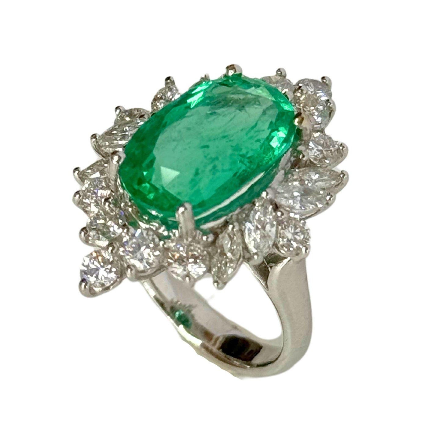 GIA Certified 18k Diamond and Emerald Ring
