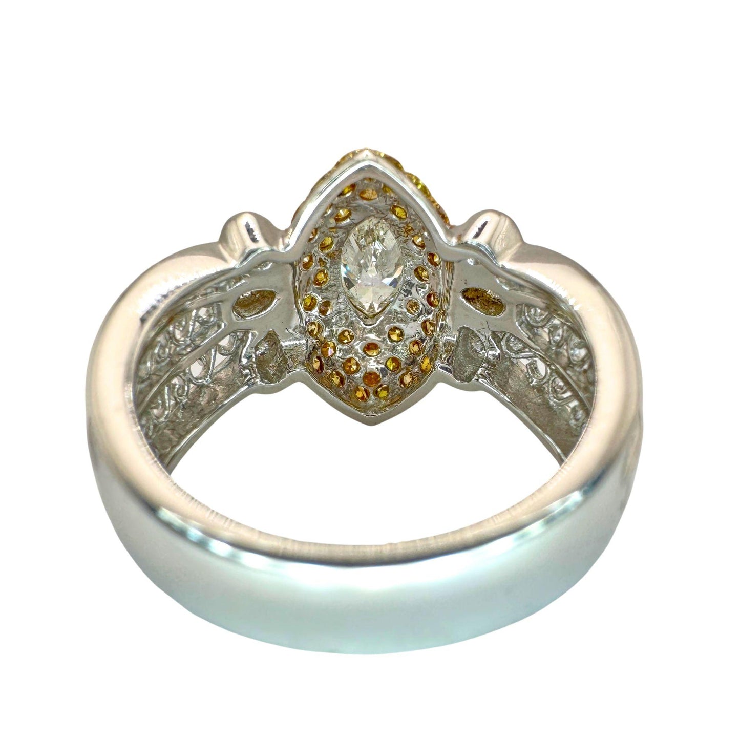 18k North-South Marquise Cut White Diamond and Yellow Diamond Ring