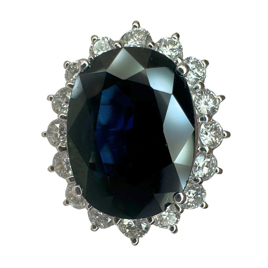 18k Diamond and Australian Sapphire Princess Diana Ring