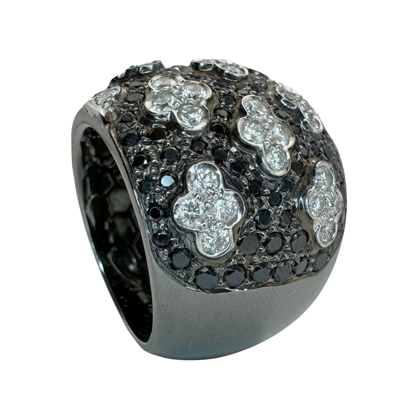 18k Black and White Diamond Wide Band Ring