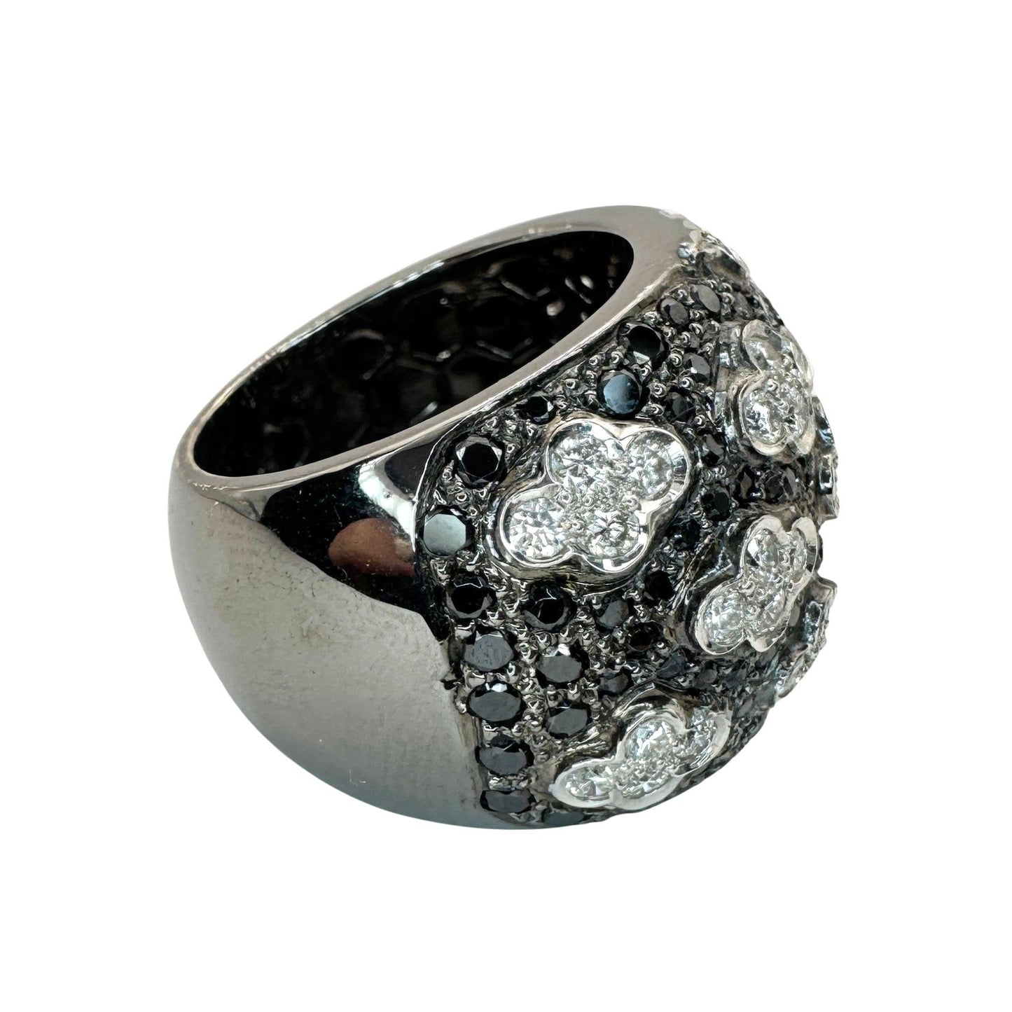 18k Black and White Diamond Wide Band Ring