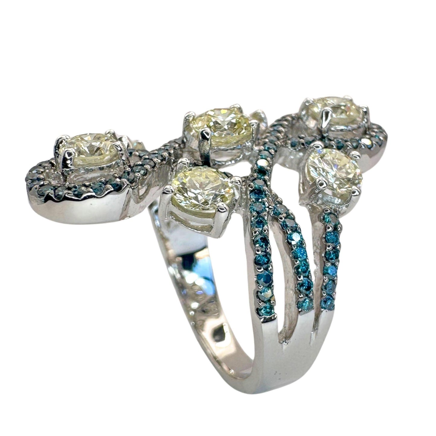 18K White and Blue Diamond Ring