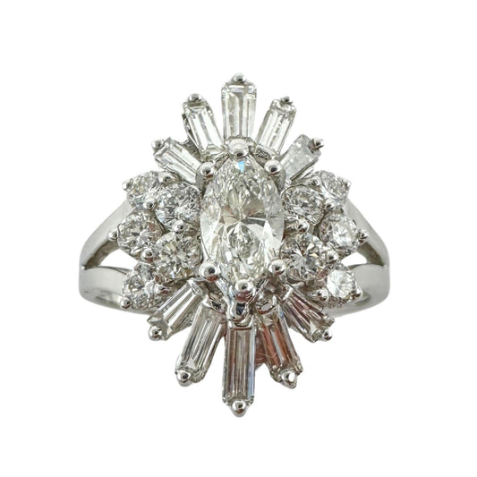 18k Baguette and Marquise Cut Diamond Navette Ring
