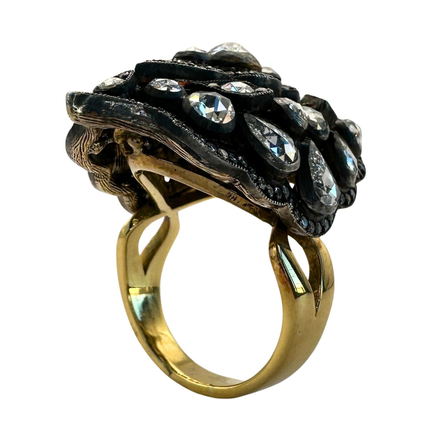 18k Rose Cut Diamond Ring with Silver Top