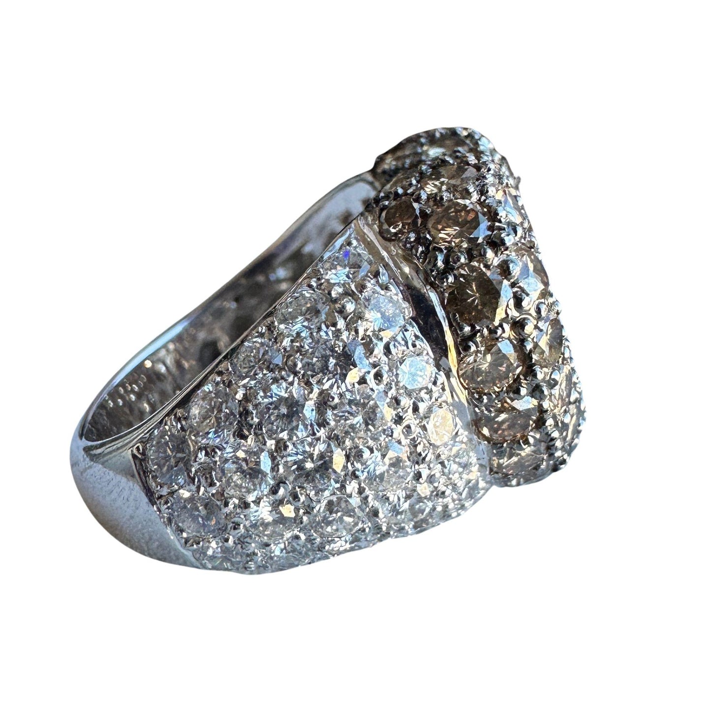 18k Heart Shaped White and Brown Diamond Ring