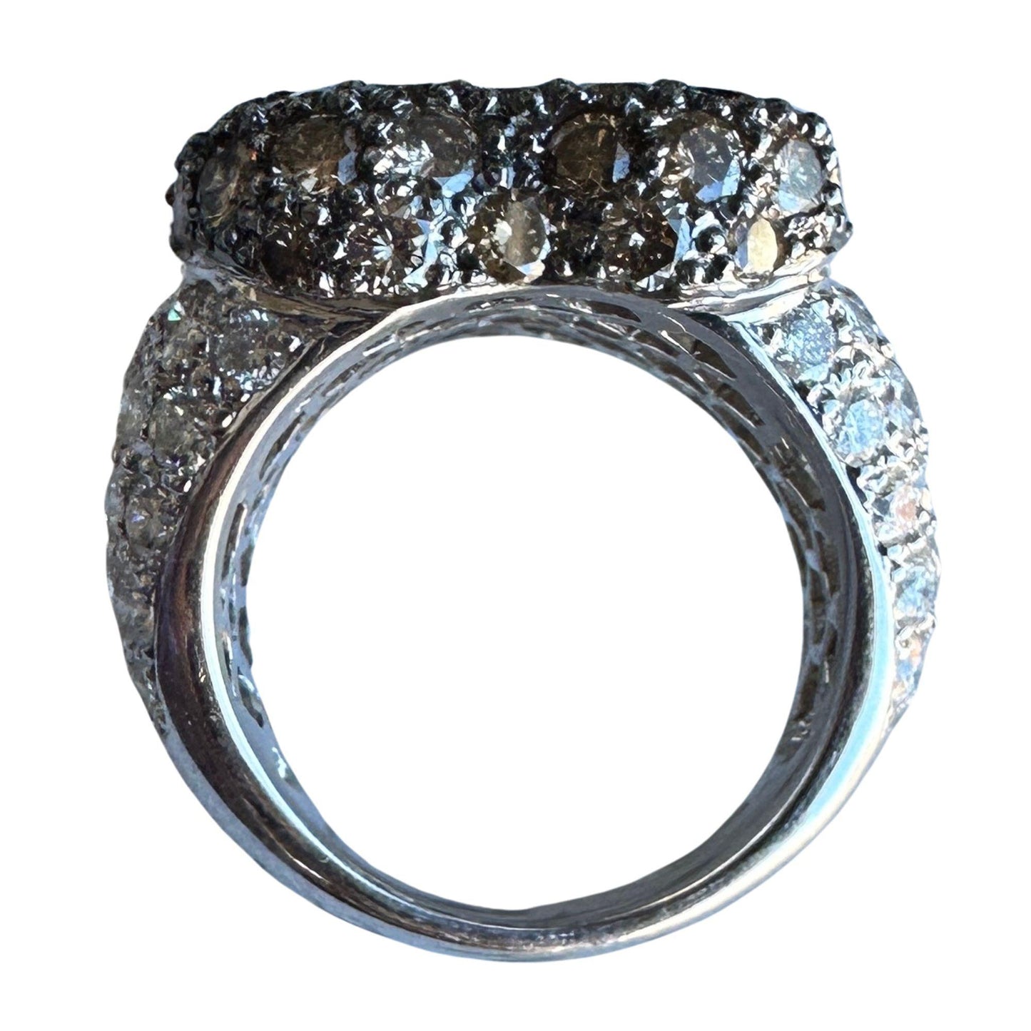 18k Heart Shaped White and Brown Diamond Ring