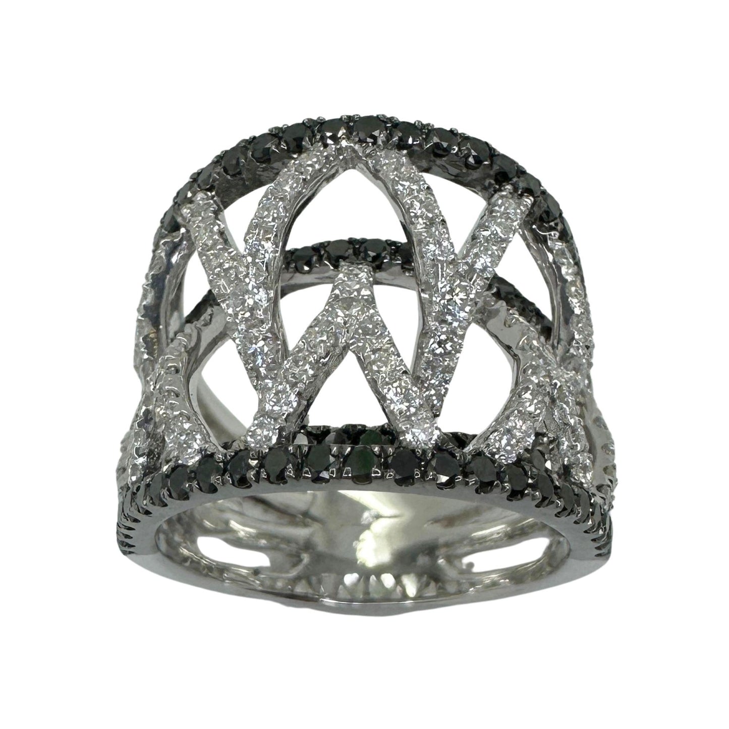 18k Black and White Diamond Wide Band Ring