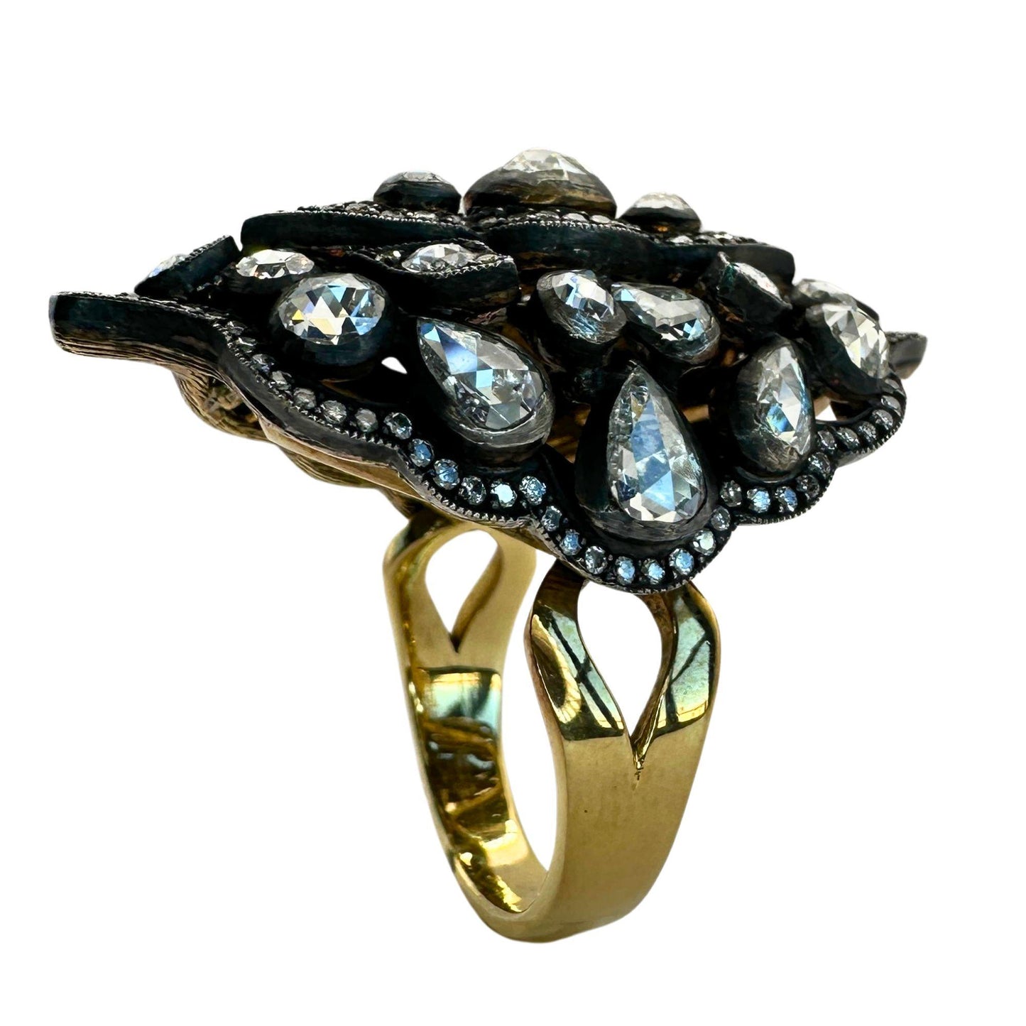 18k Rose Cut Diamond Ring with Silver Top