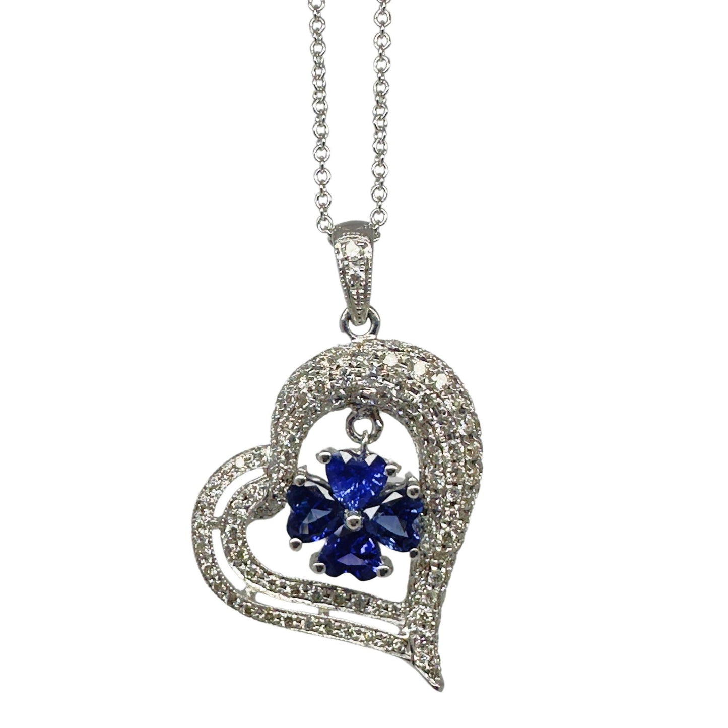 18k Diamond and Sapphire Heart Pendant Necklace