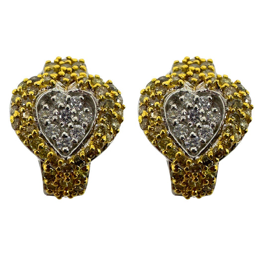 18k White and Yellow Diamond Heart Earrings