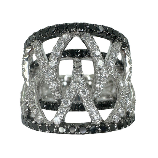 18k Black and White Diamond Wide Band Ring