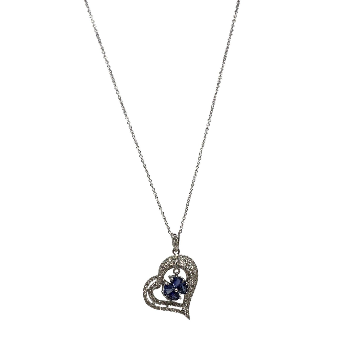 18k Diamond and Sapphire Heart Pendant Necklace
