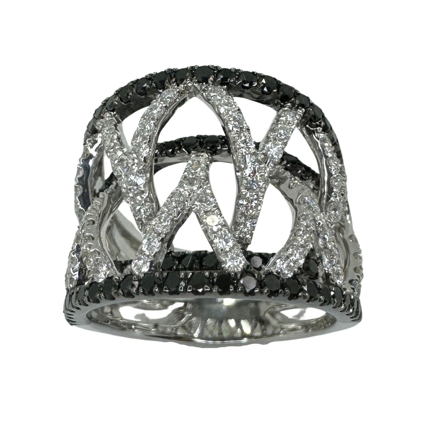 18k Black and White Diamond Wide Band Ring