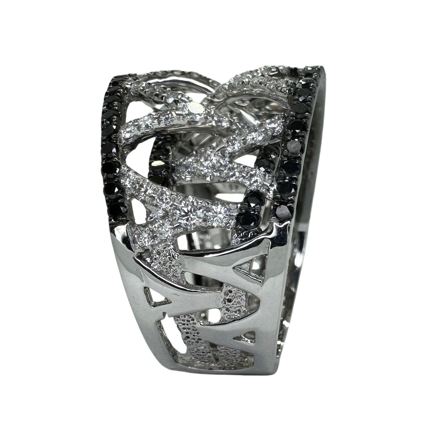 18k Black and White Diamond Wide Band Ring