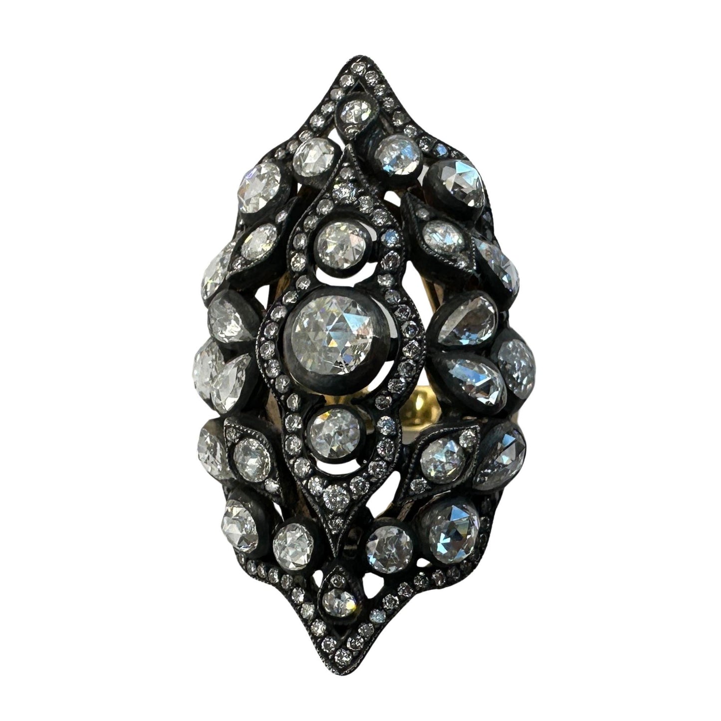 18k Rose Cut Diamond Ring with Silver Top
