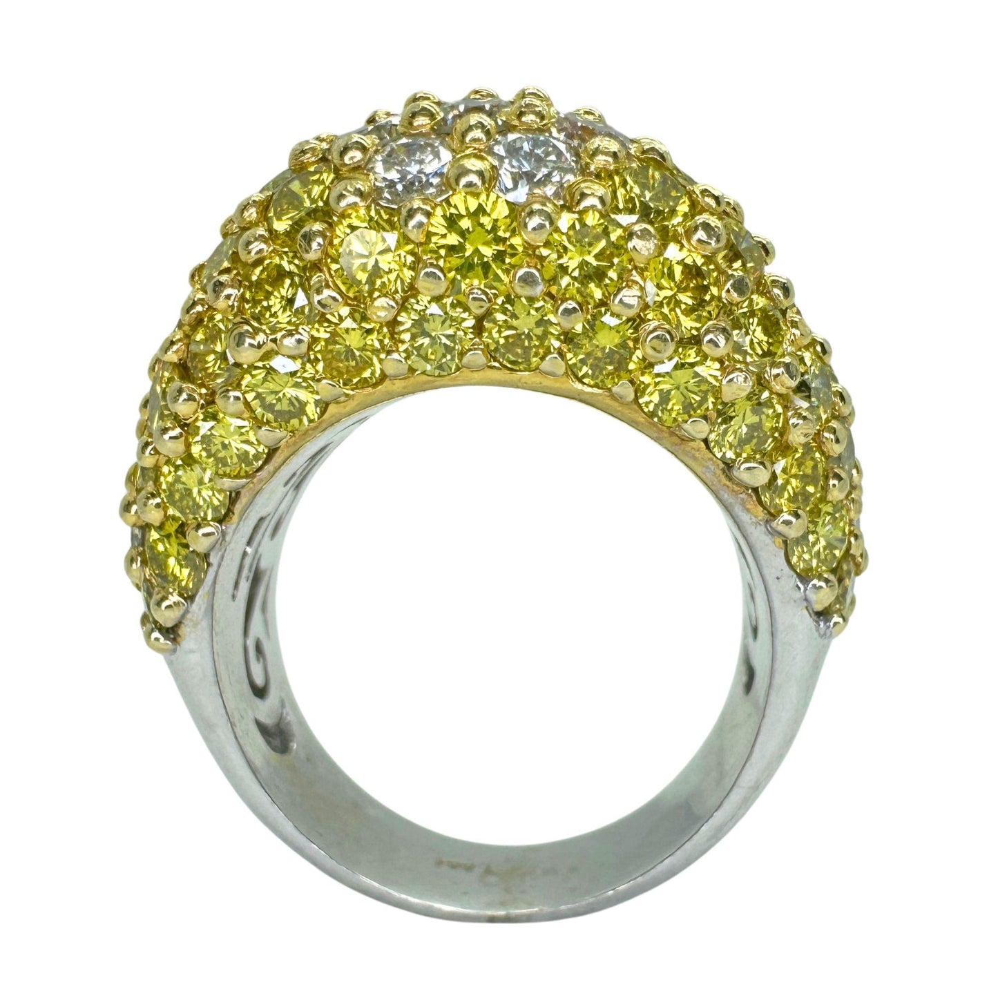 18k Heavy White and Yellow Diamond Ring