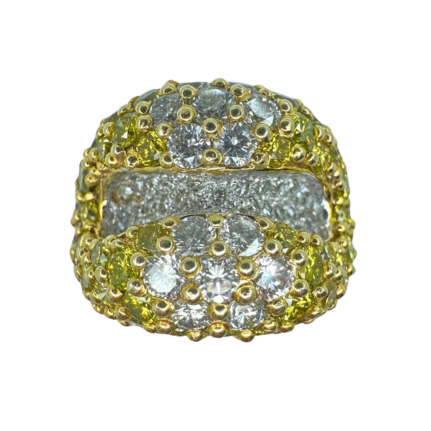 18k Heavy White and Yellow Diamond Ring