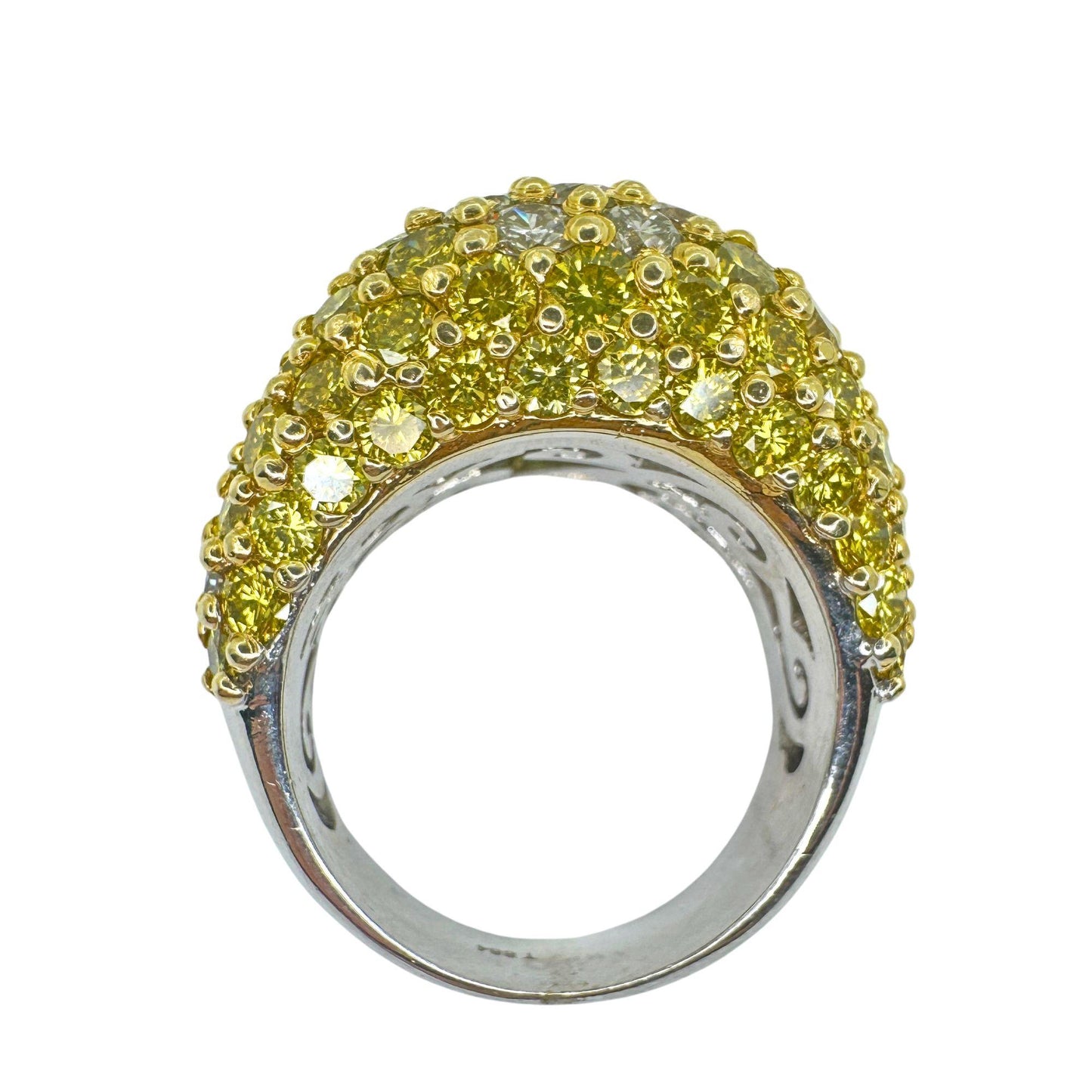 18k Heavy White and Yellow Diamond Ring
