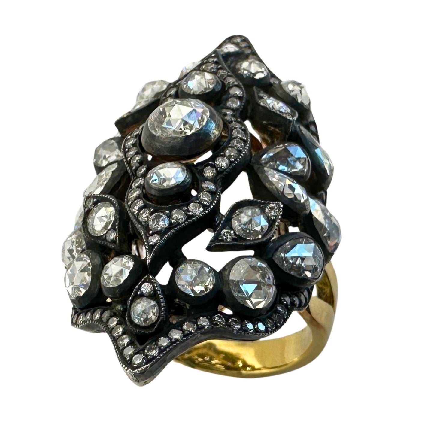 18k Rose Cut Diamond Ring with Silver Top