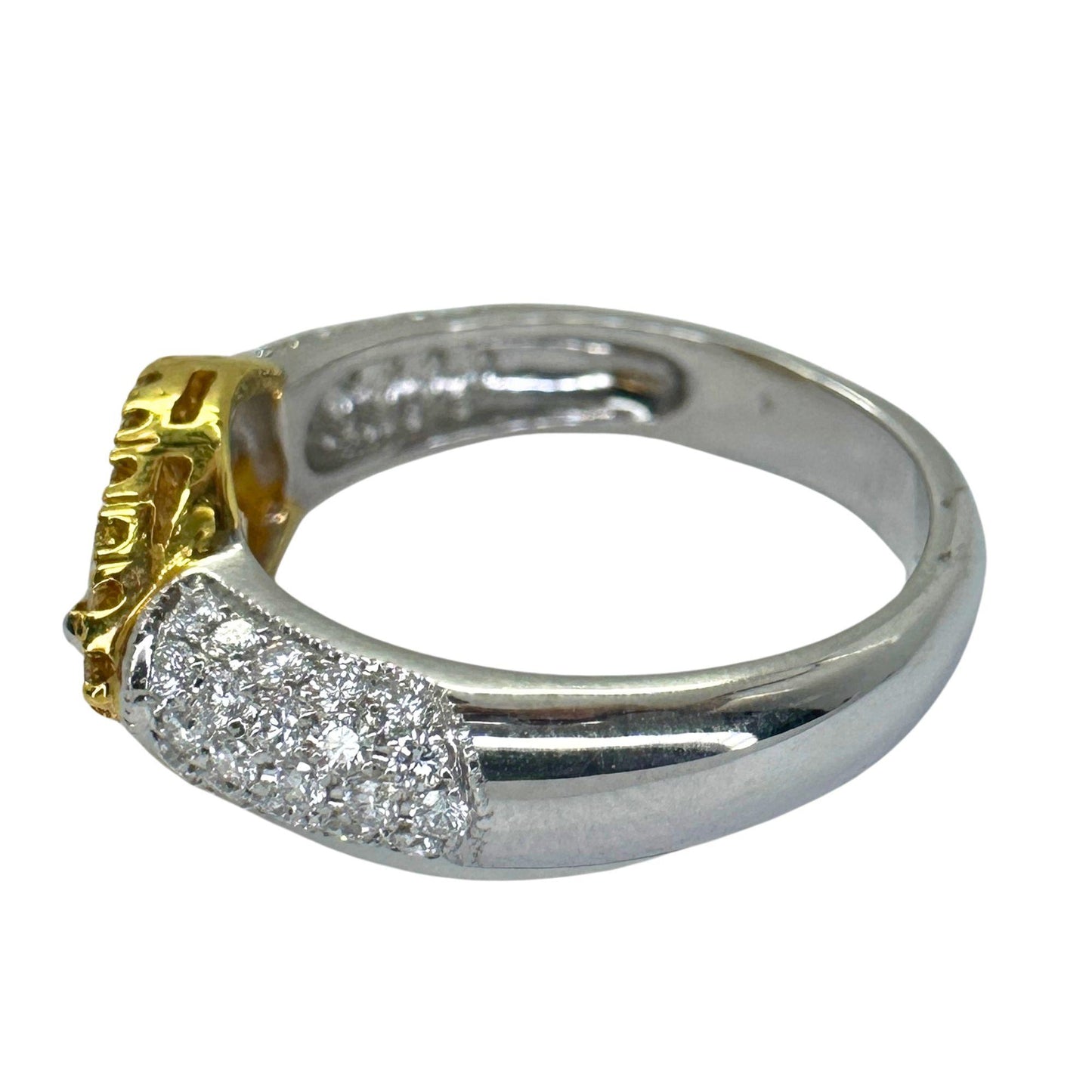 18k East-West Marquise Shaped Diamond Center and Yellow Diamond Halo Ring