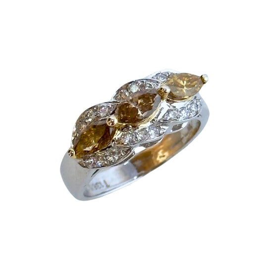 18k White and Yellow Marquise Diamond Ring