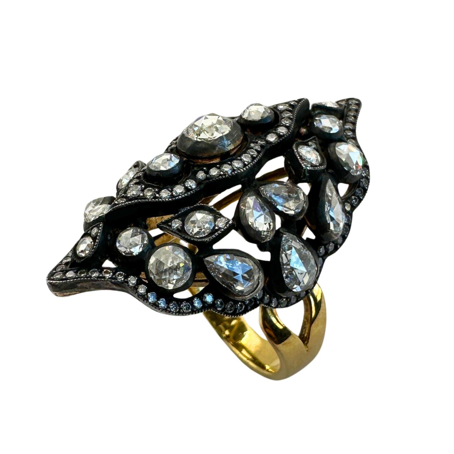 18k Rose Cut Diamond Ring with Silver Top