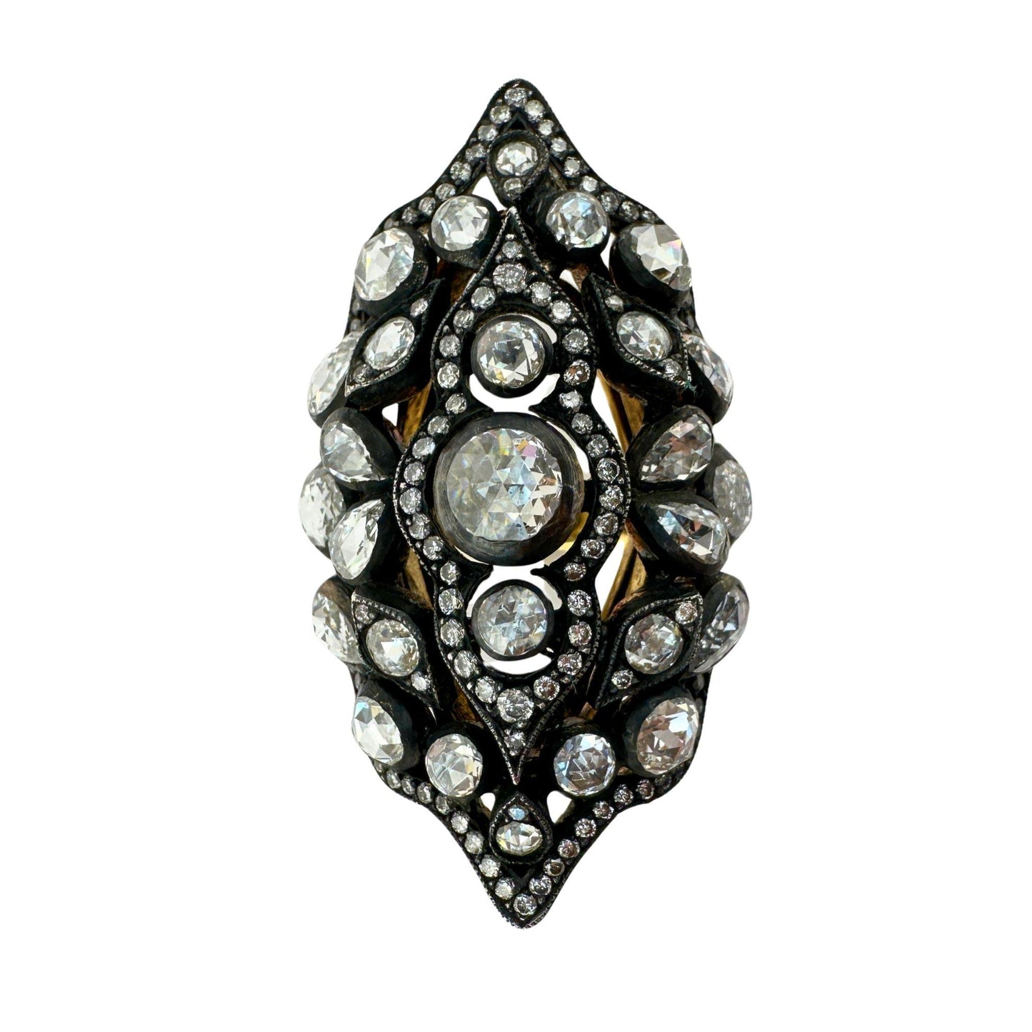 18k Rose Cut Diamond Ring with Silver Top