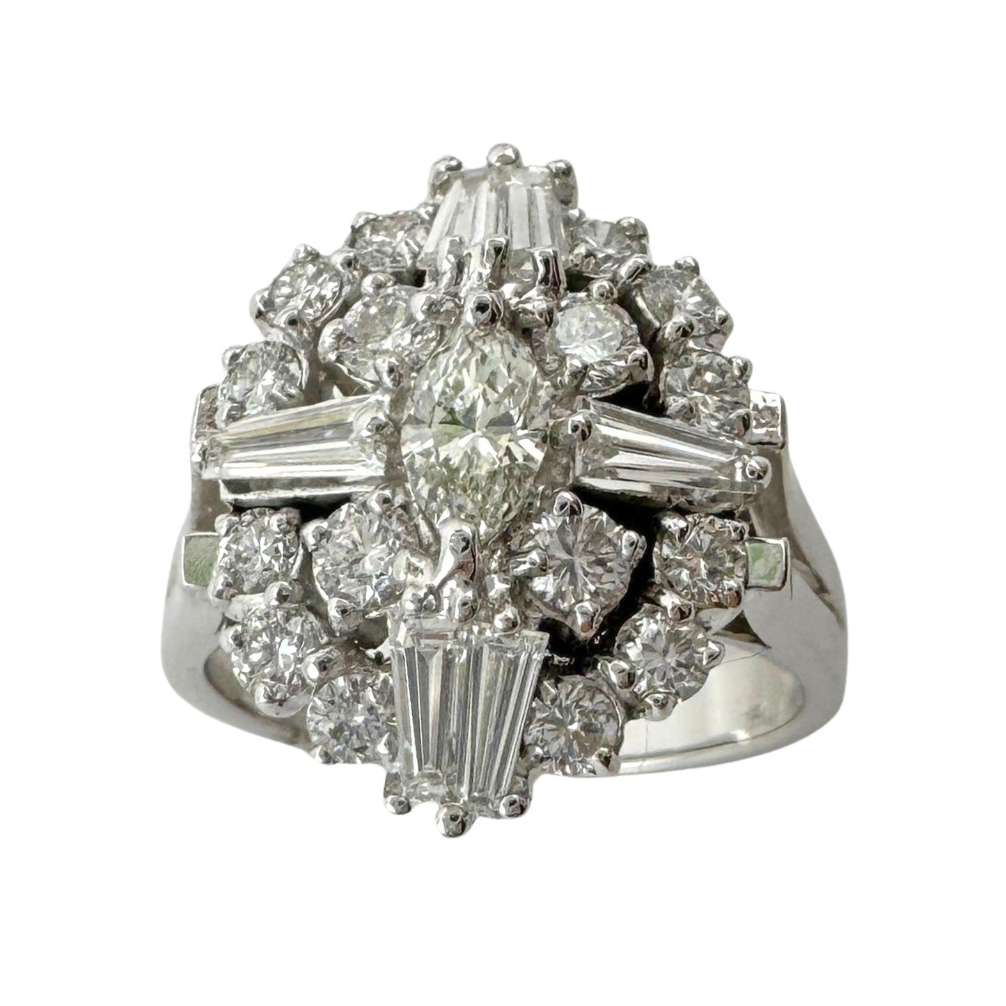 18k Baguette and Marquise Cut Diamond Ring