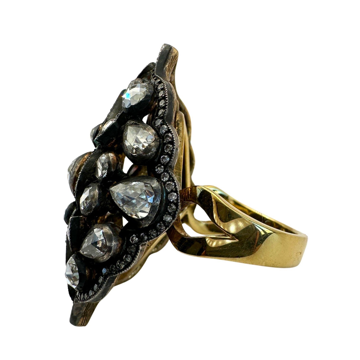 18k Rose Cut Diamond Ring with Silver Top