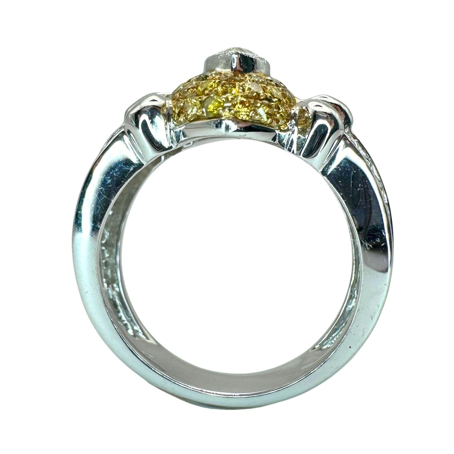 18k North-South Marquise Cut White Diamond and Yellow Diamond Ring