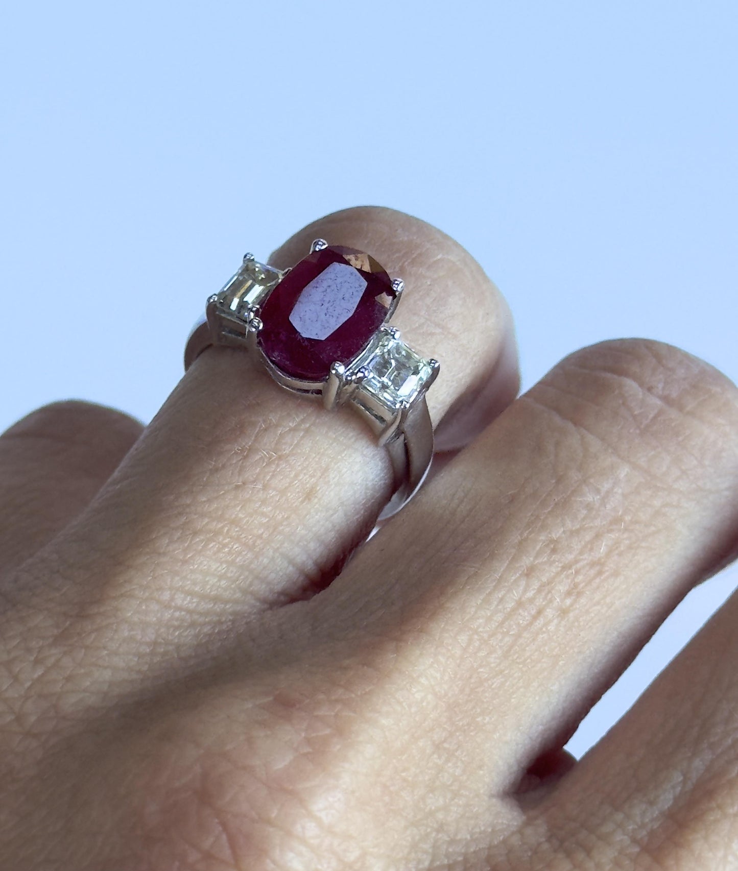 18k Diamond and African Ruby Three Stone Ring