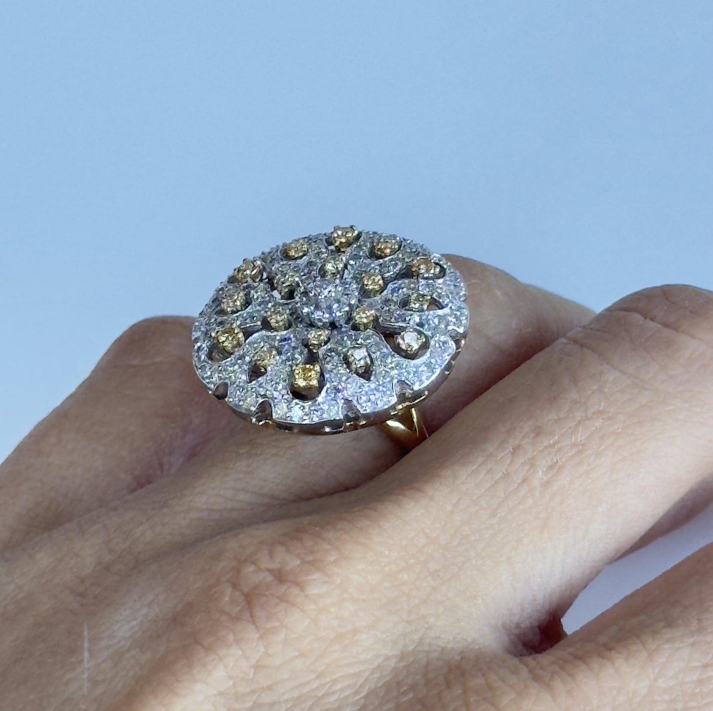 18k White and Yellow Diamond Cocktail Ring