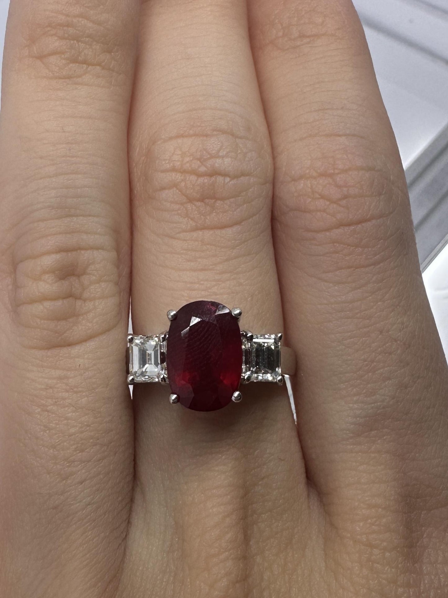 18k Diamond and African Ruby Three Stone Ring