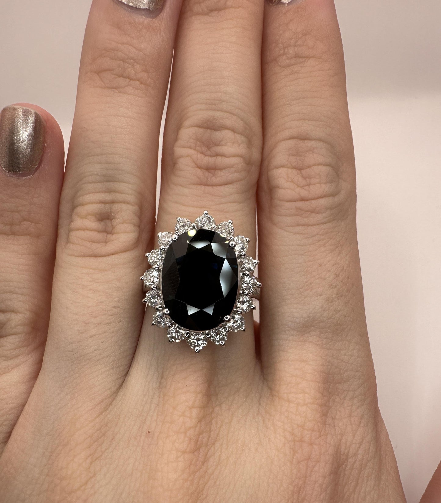 18k Diamond and Australian Sapphire Princess Diana Ring