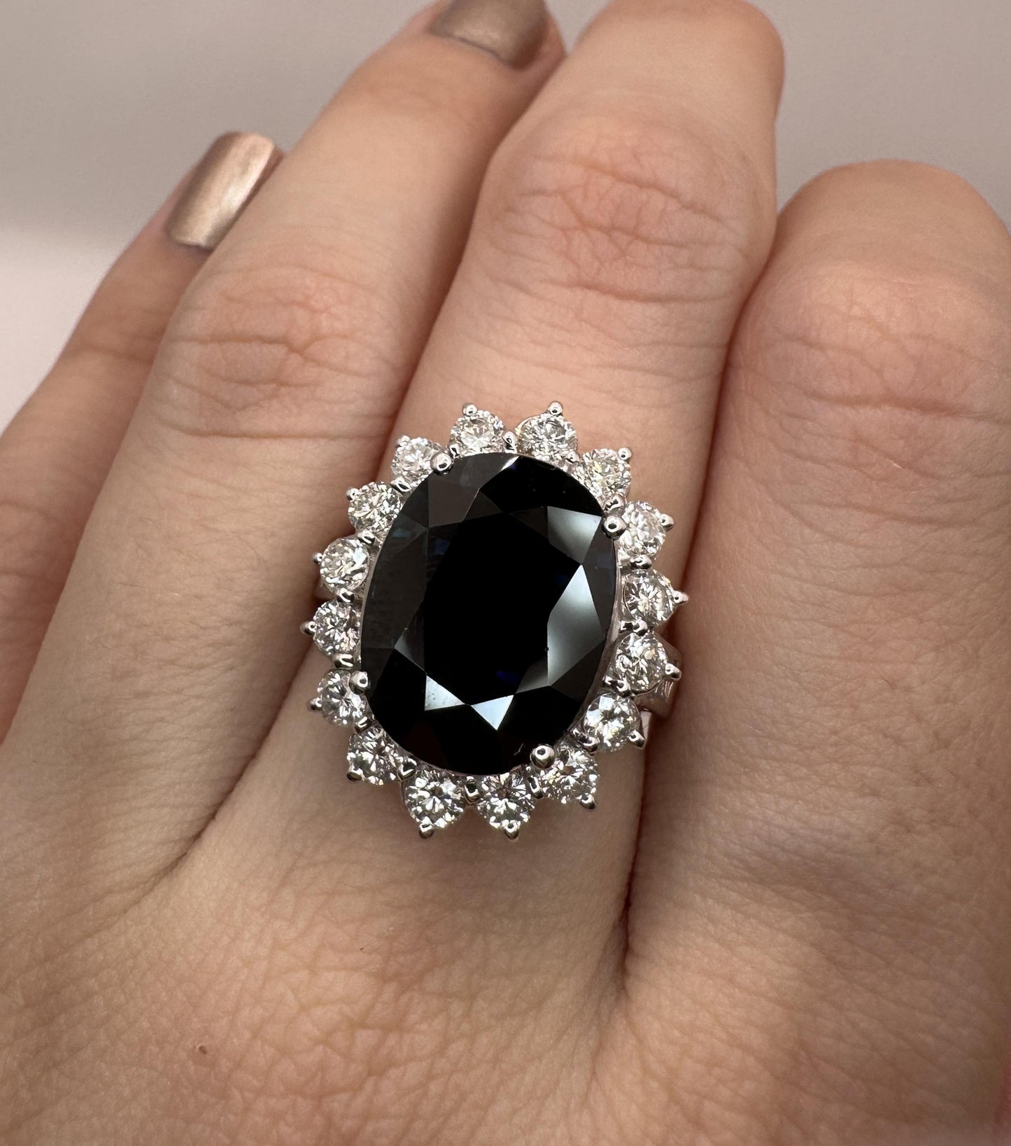 18k Diamond and Australian Sapphire Princess Diana Ring