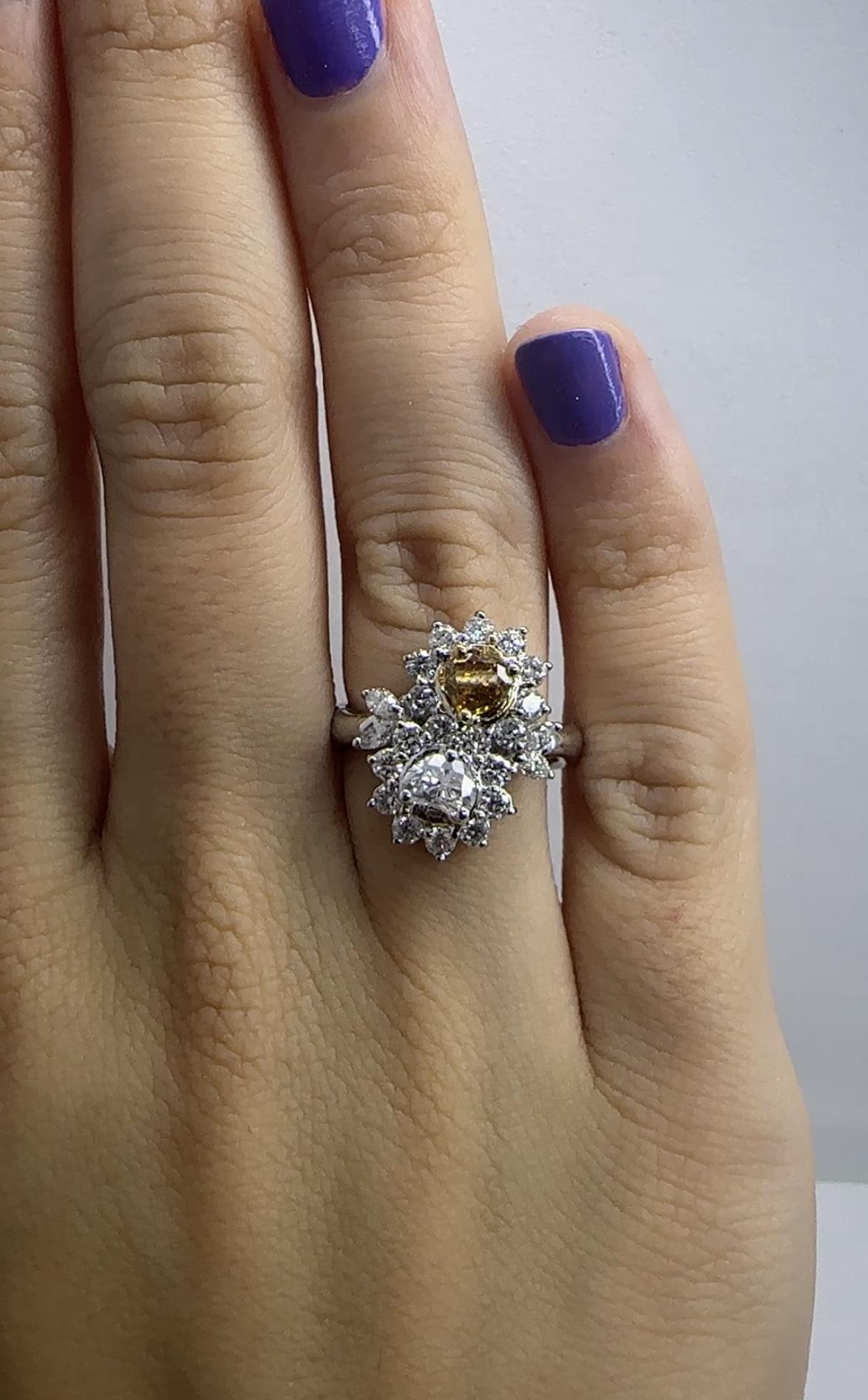18k White and Yellow Diamond Floral Ring