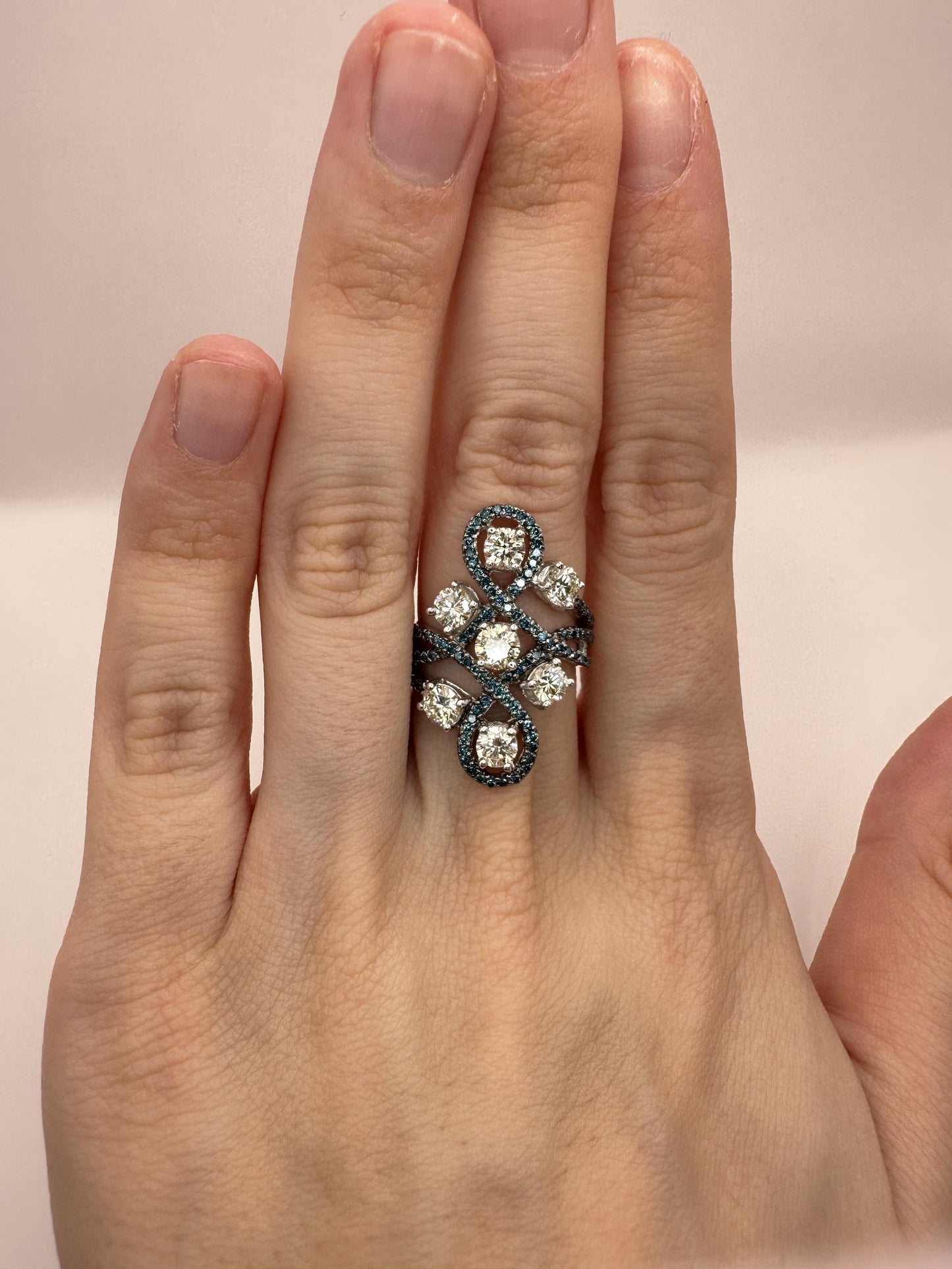 18K White and Blue Diamond Ring