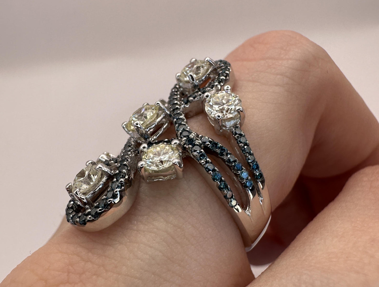 18K White and Blue Diamond Ring